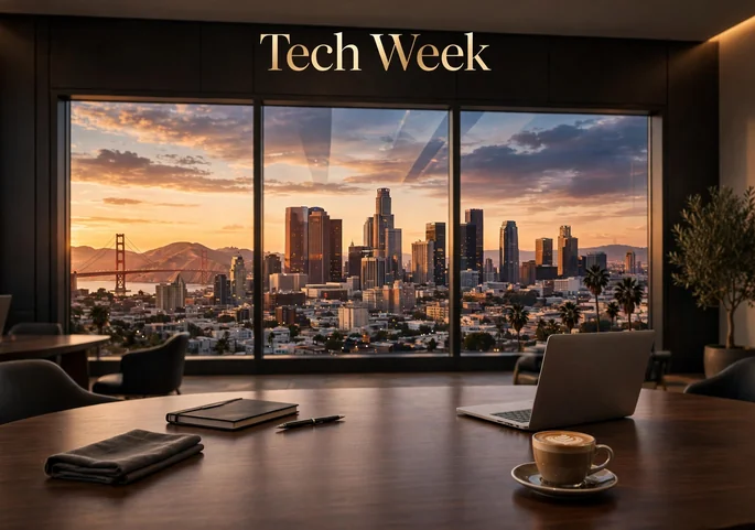 a16z Tech Week: SF vs LA vs NYC Editions Compared 1 Venture capital pitch meeting with skyline view and term sheet