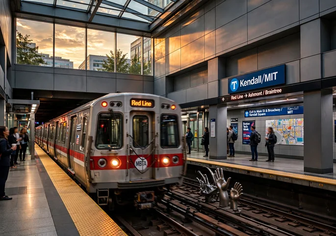 MBTA Red Line train arriving at the Kendall Square tech hub
