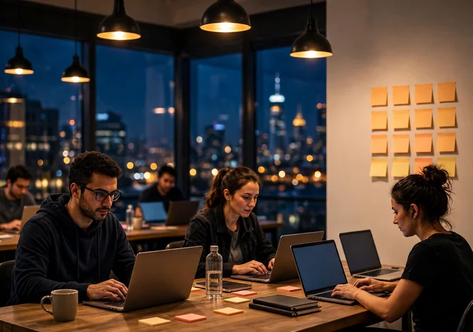 Developers building prototypes at a hackathon event