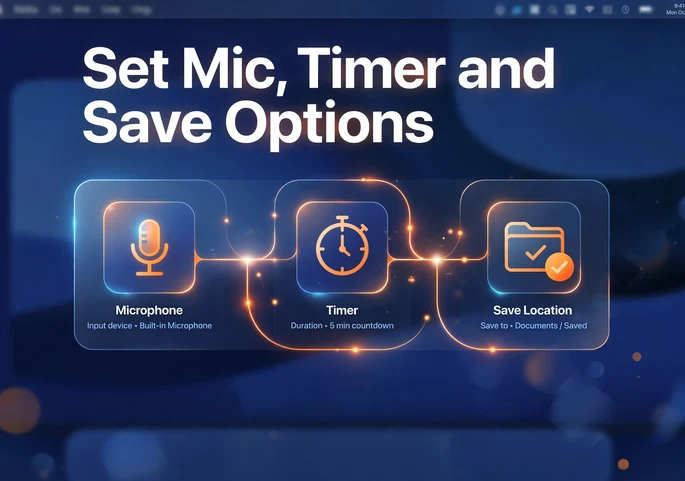 Mac screen recording options for microphone and timer